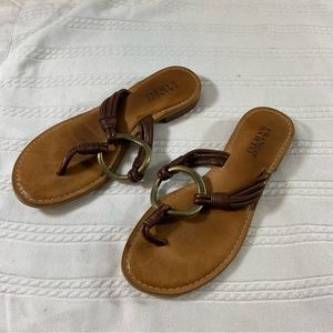 Franco Sarto Shoes Leather Sandals Metal Ring on Top Double Straps Woman’s San…